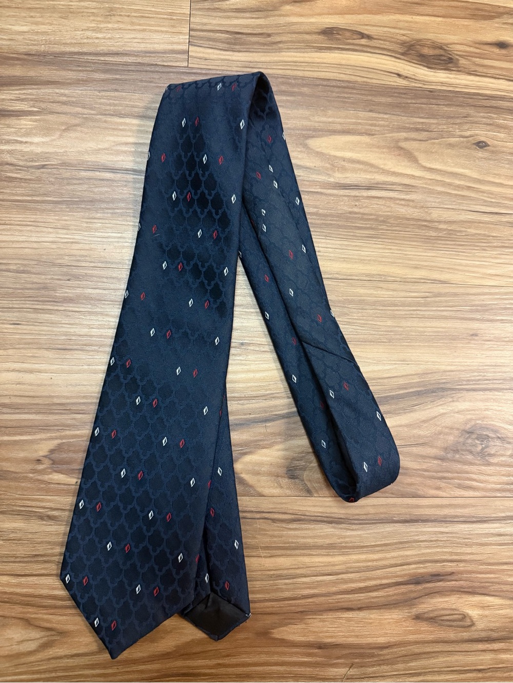 Vintage 1970s Trevira Navy Blue Geometric Necktie retro